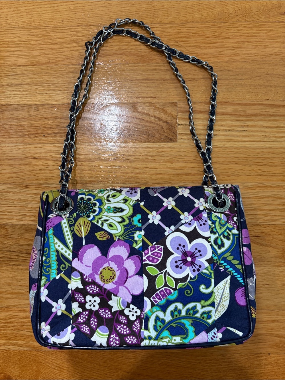 Vera Bradley Navy Floral Patchwork Shoulder Bag with Chain Straps